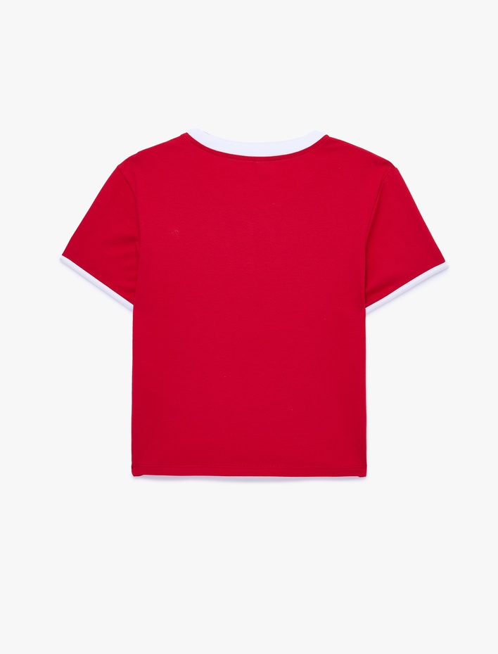  Slim Fit Kısa Kollu Bisiklet Yaka Pamuklu Biyeli Baskılı Tişört