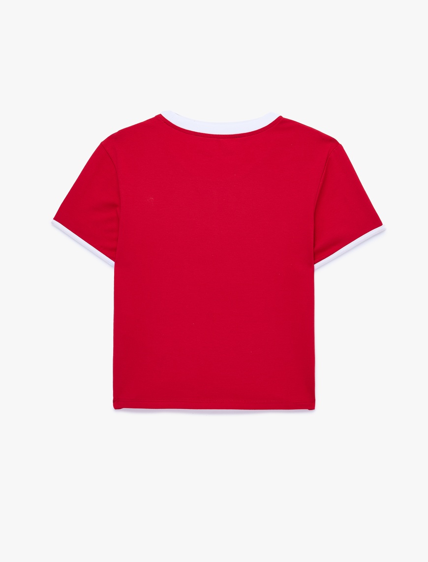 Kırmızı Slim Fit Kısa Kollu Bisiklet Yaka Pamuklu Biyeli Baskılı