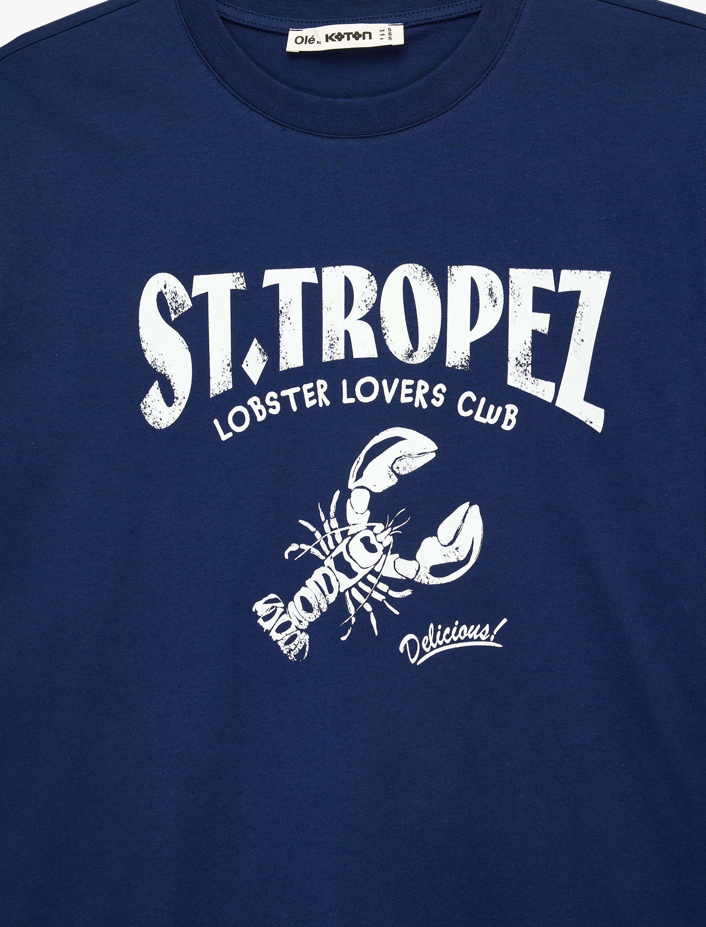   Rahat Kalıp Kısa Kollu Bisiklet Yaka Istakoz Baskılı Tişört