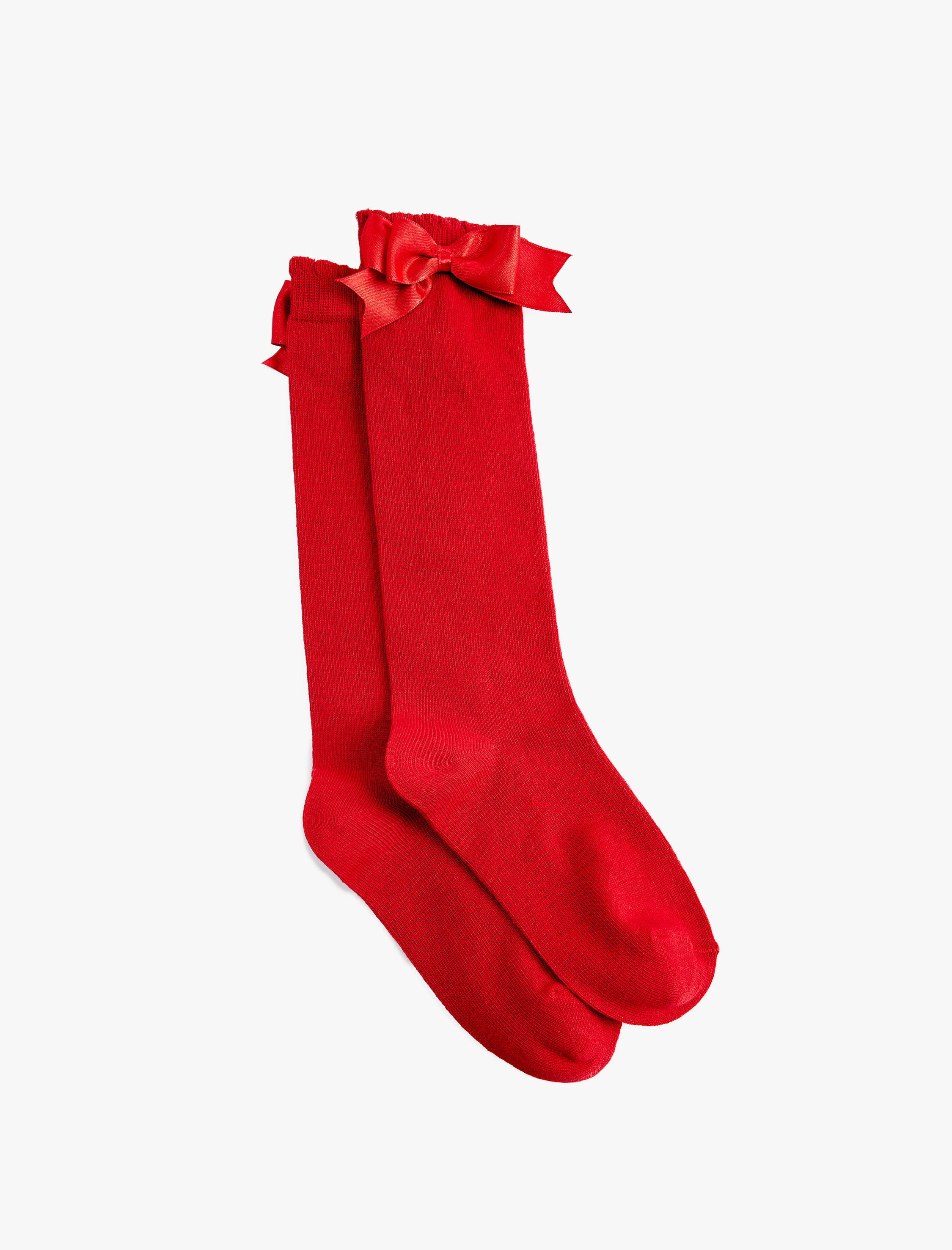  Kız Çocuk Fiyonk Detaylı Pamuk Karışımlı Uzun Çorap