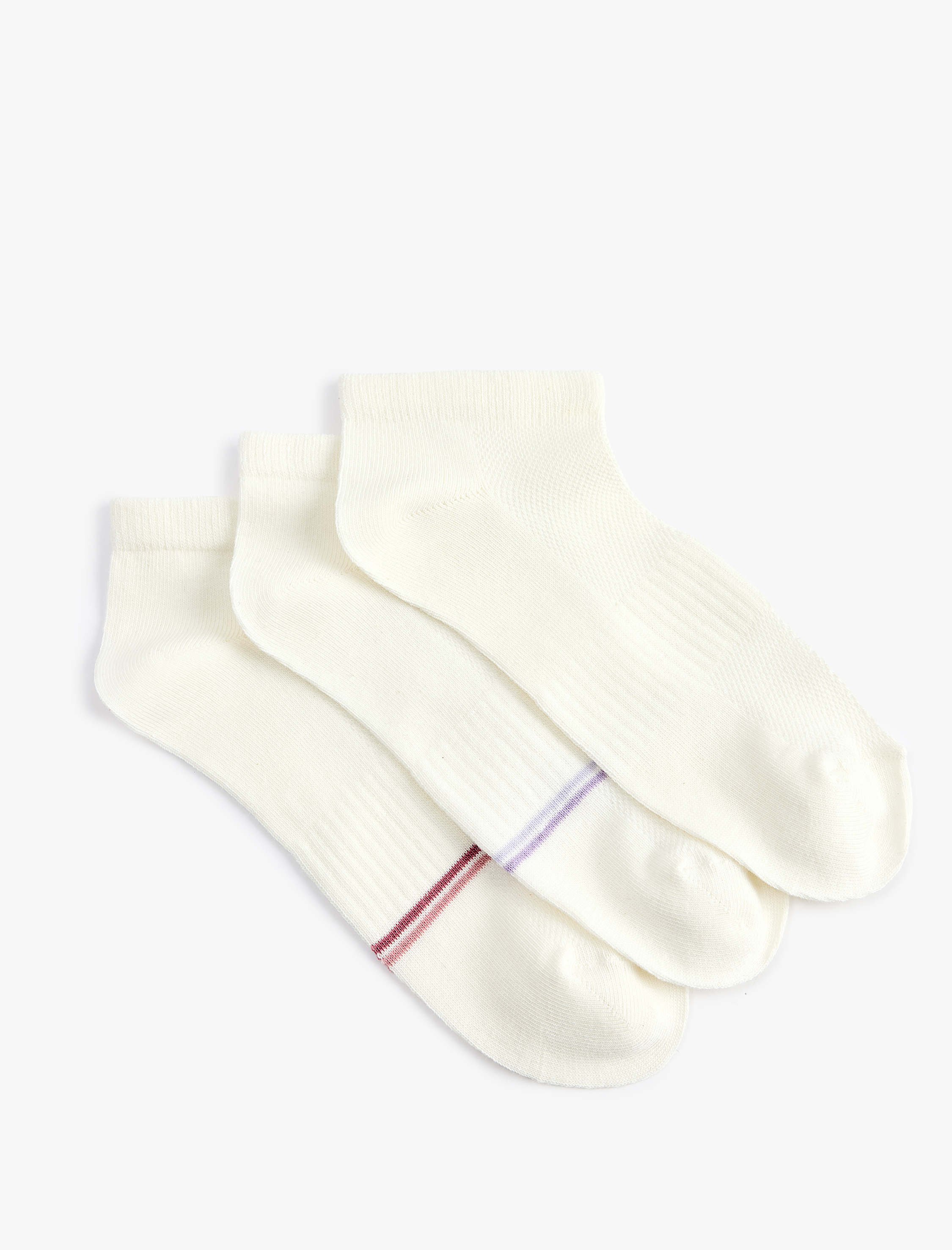  Kadın Çizgili Pamuklu 3'lü Patik Çorap Seti