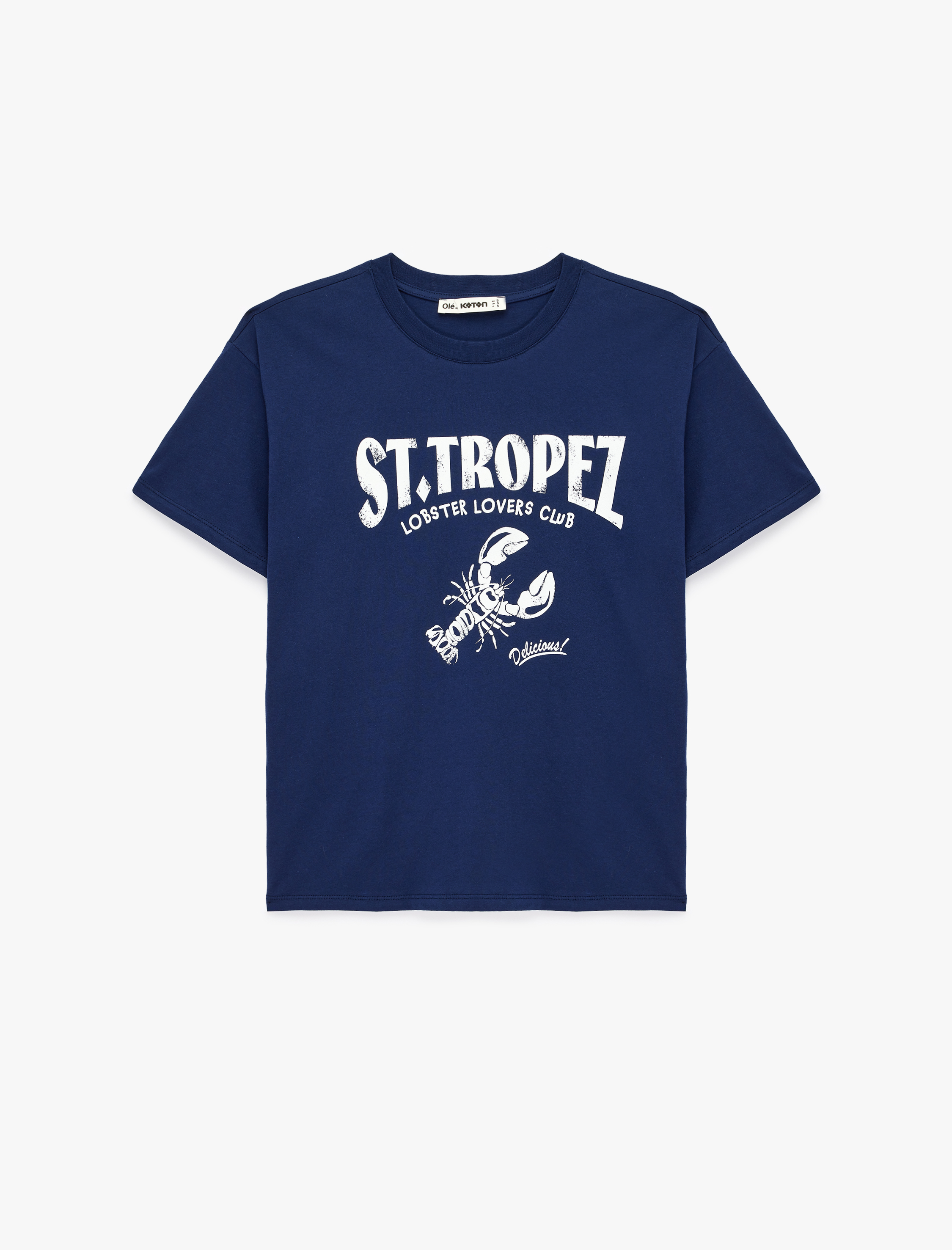   Rahat Kalıp Kısa Kollu Bisiklet Yaka Istakoz Baskılı Tişört