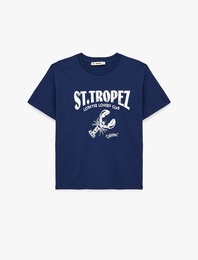 Rahat Kalıp Kısa Kollu Bisiklet Yaka Istakoz Baskılı Tişört