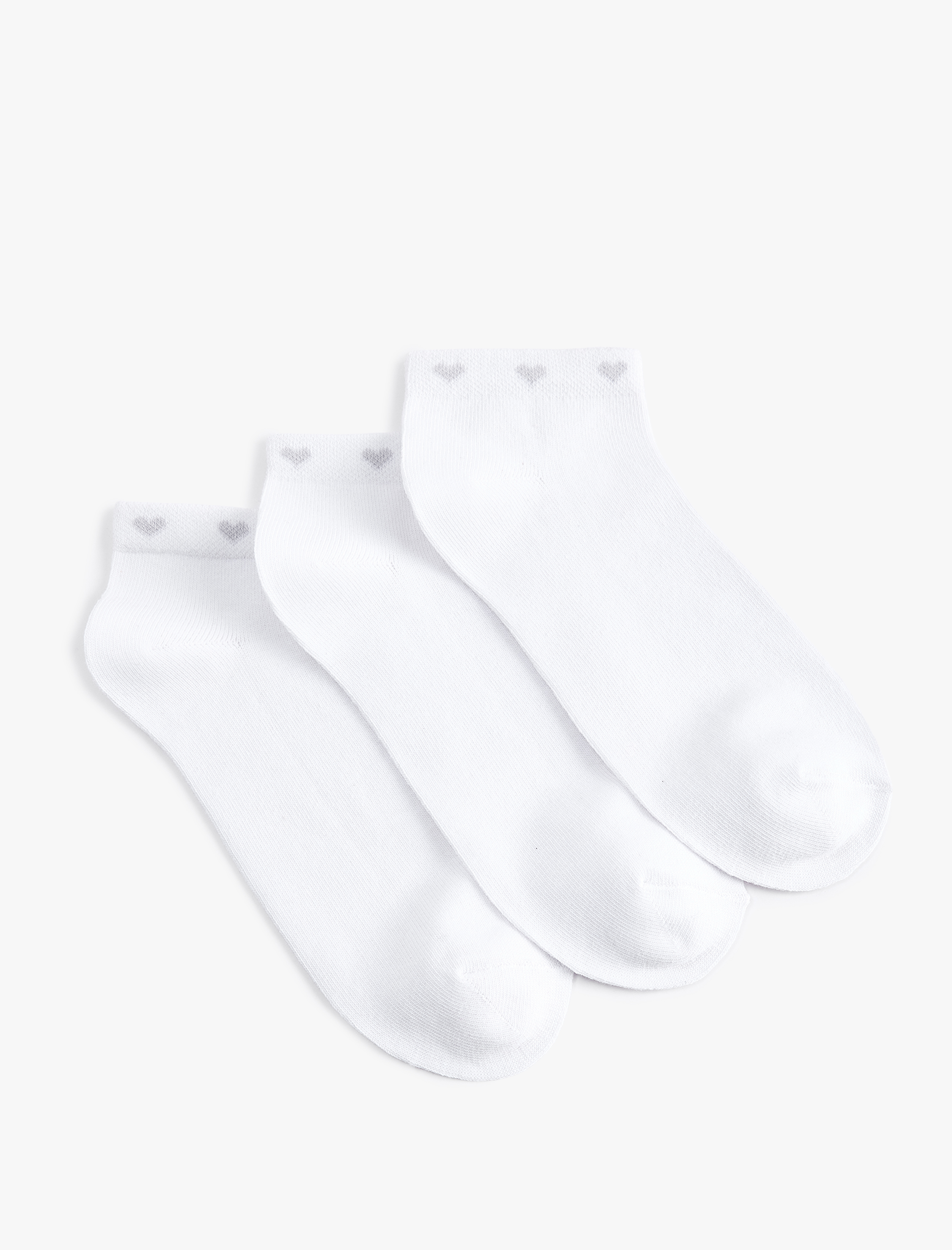  Kadın Kalp Detaylı Basic Pamuklu 3'lü Patik Çorap Seti