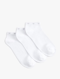 Kalp Detaylı Basic Pamuklu 3'lü Patik Çorap Seti