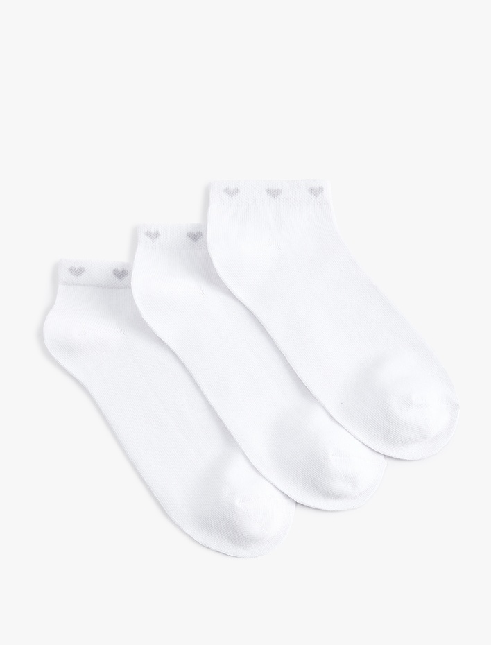 Kadın Kalp Detaylı Basic Pamuklu 3'lü Patik Çorap Seti