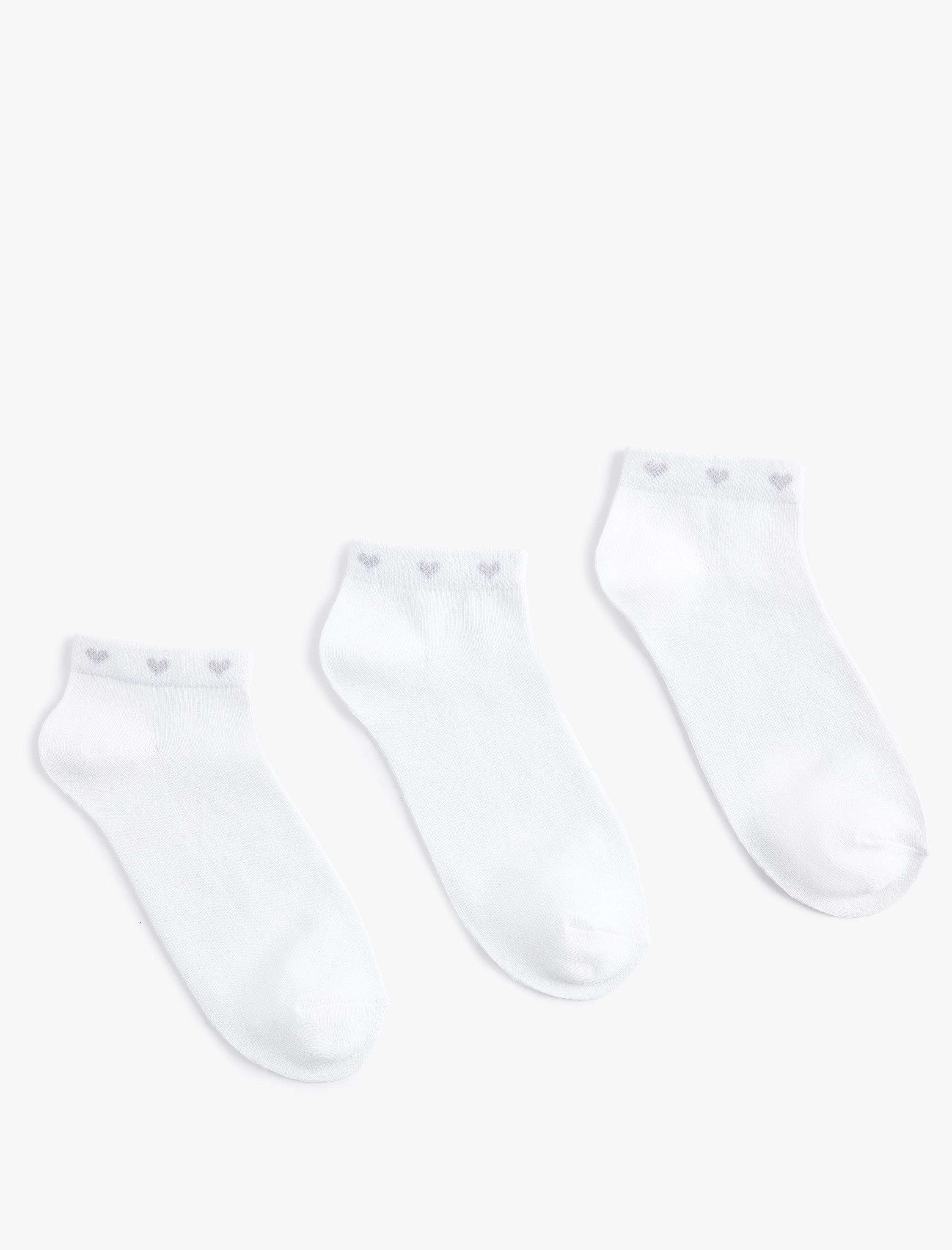  Kadın Kalp Detaylı Basic Pamuklu 3'lü Patik Çorap Seti