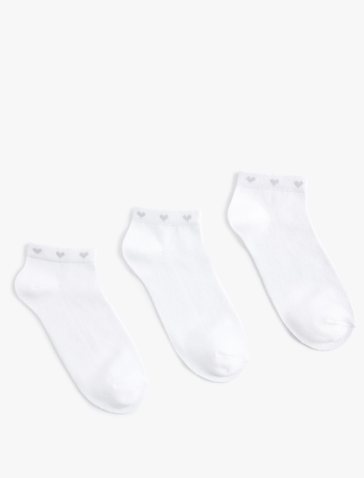 Kadın Kalp Detaylı Basic Pamuklu 3'lü Patik Çorap Seti