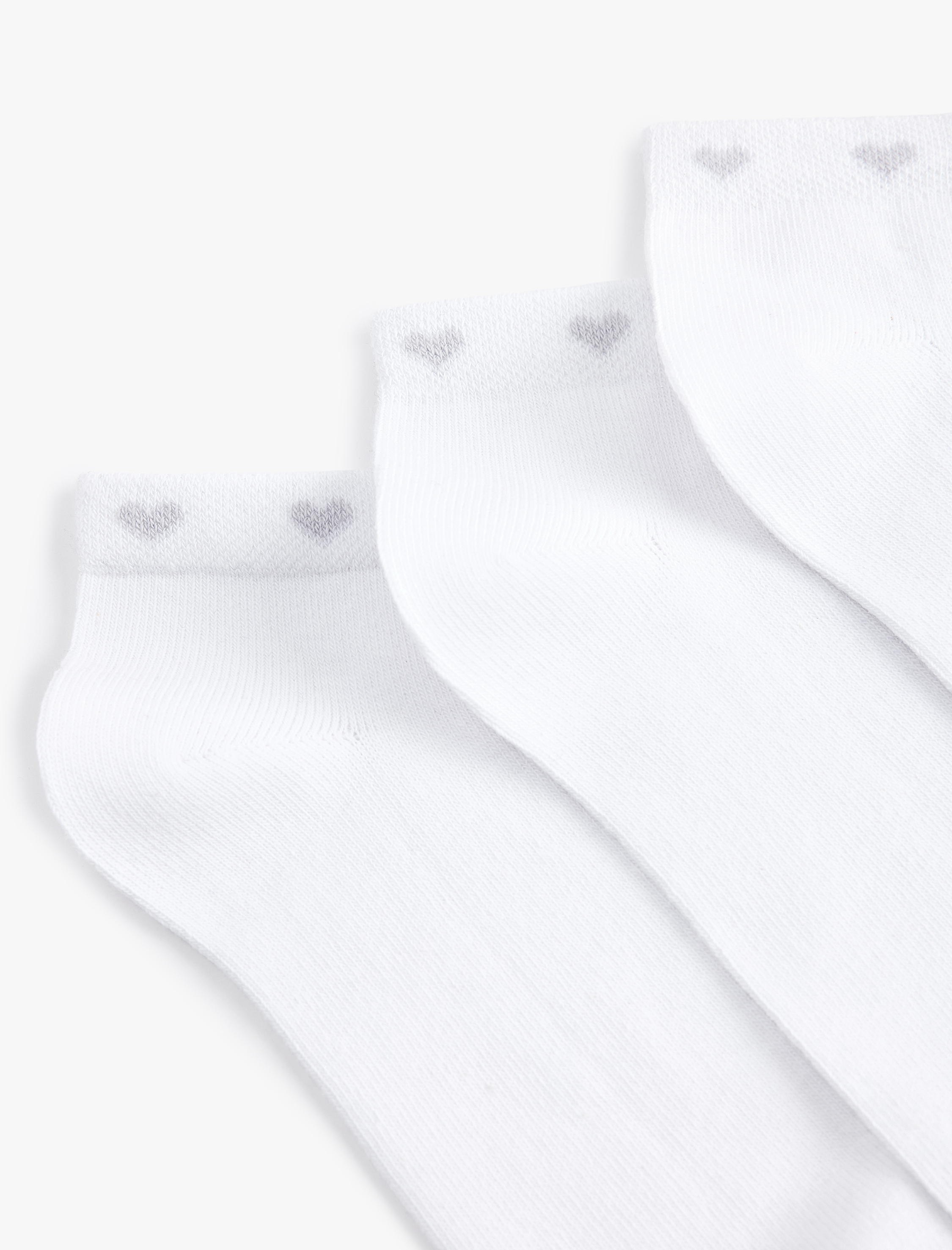  Kadın Kalp Detaylı Basic Pamuklu 3'lü Patik Çorap Seti