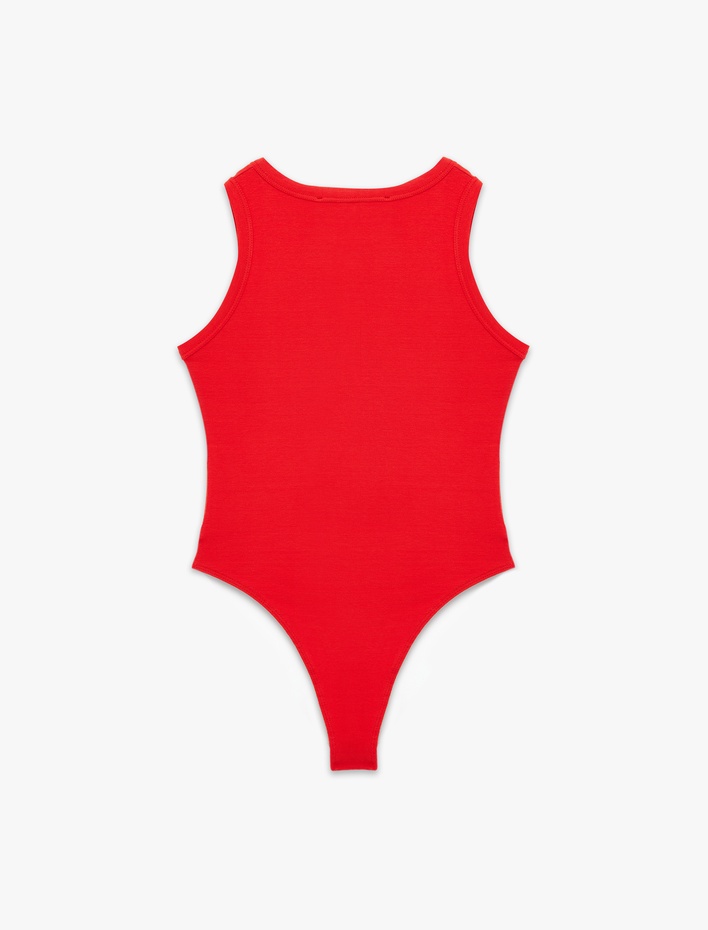  Çıtçıt Düğme Detaylı Kolsuz Bisiklet Yaka Bodysuit