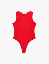 Çıtçıt Düğme Detaylı Kolsuz Bisiklet Yaka Bodysuit