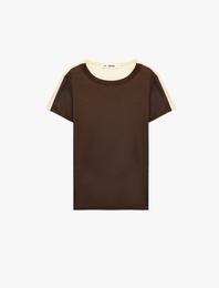 Slim Fit Kısa Kollu Bisiklet Yaka Renk Bloklu Tişört