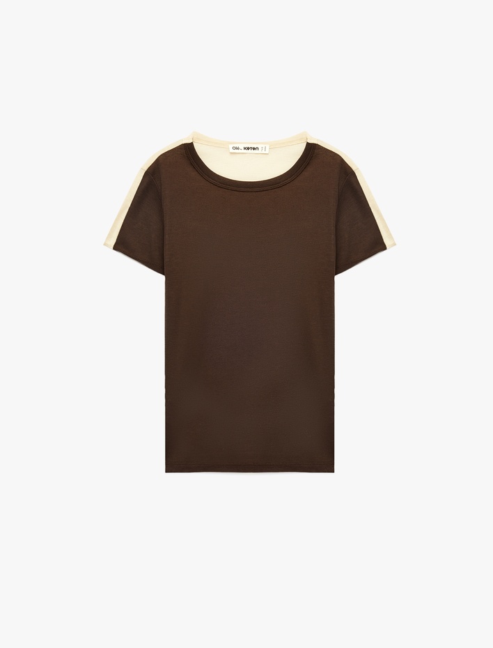  Slim Fit Kısa Kollu Bisiklet Yaka Renk Bloklu Tişört