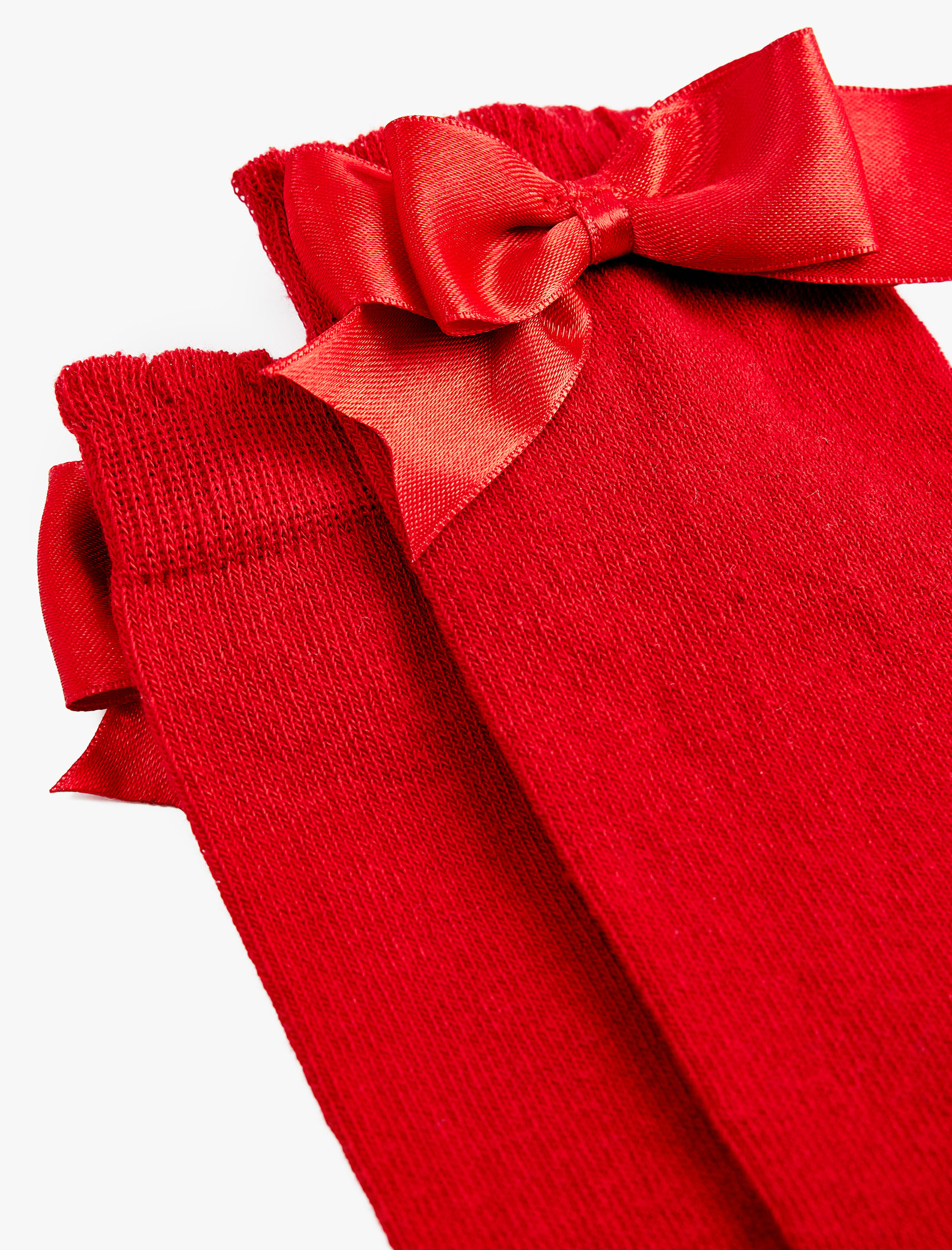  Kız Çocuk Fiyonk Detaylı Pamuk Karışımlı Uzun Çorap