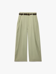 Modal Kumaş Cepli Pile Detaylı Kemerli Geniş Paça Palazzo Pantolon