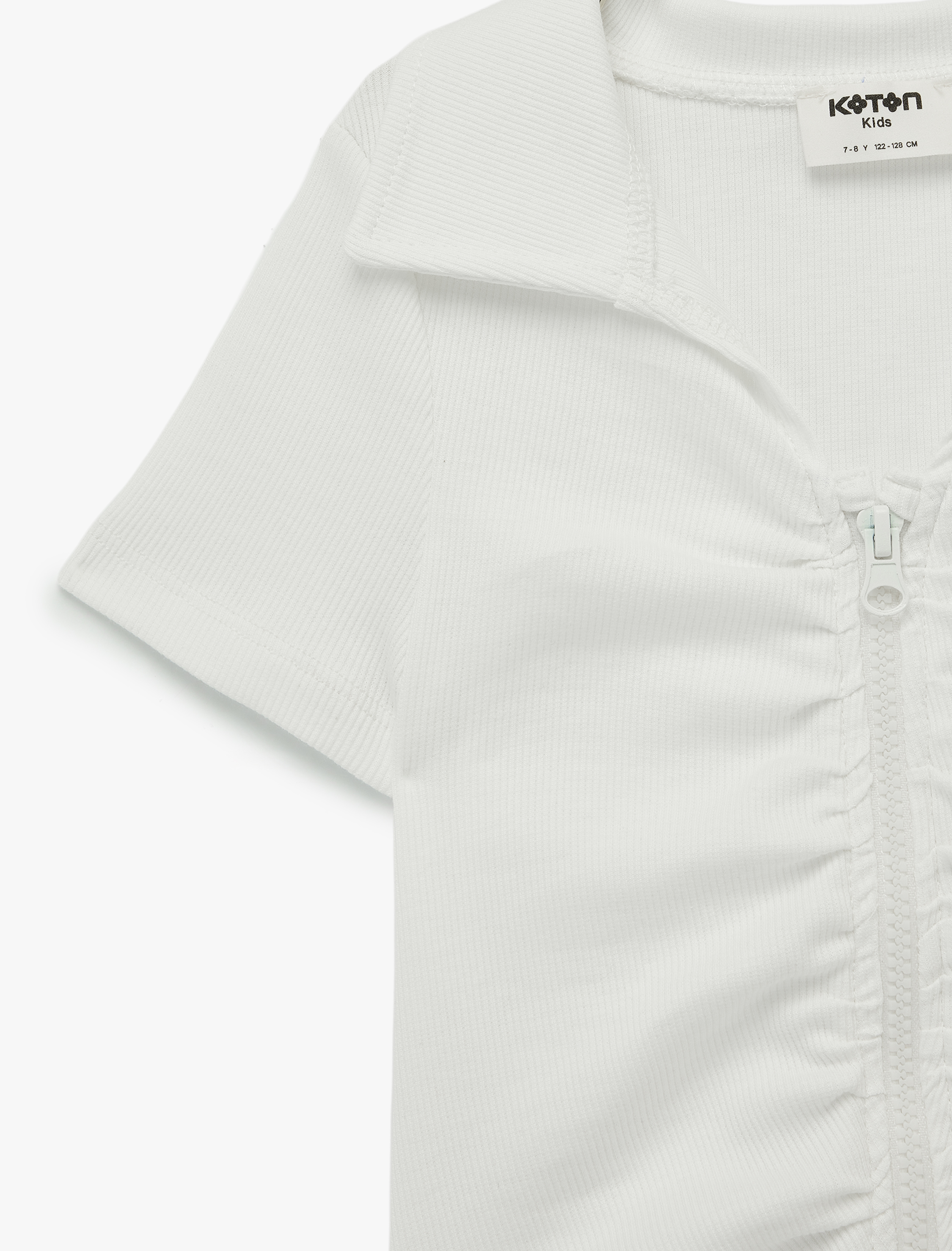  Kız Çocuk Pamuklu Fermuar Detaylı Kısa Kollu Polo Yaka Tişört