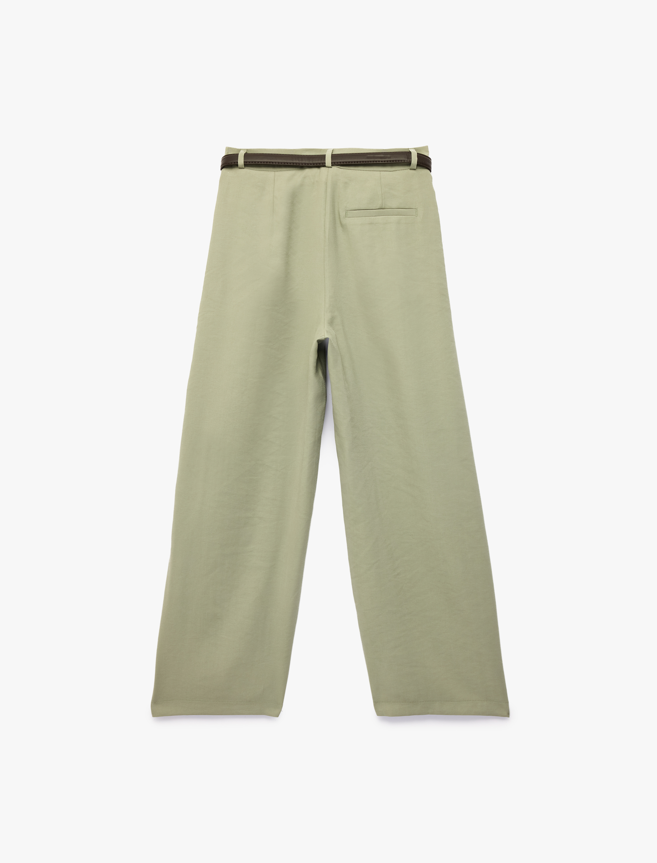   Modal Kumaş Cepli Pile Detaylı Kemerli Geniş Paça Palazzo Pantolon