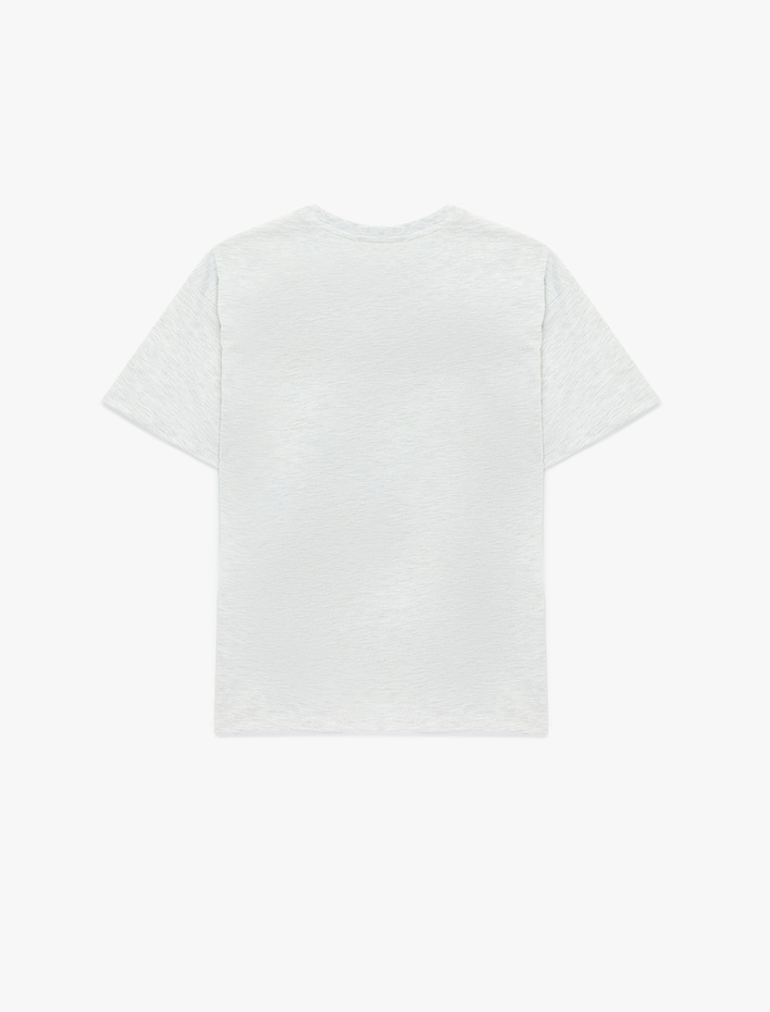  Rahat Kalıp Pamuklu Kısa Kollu Bisiklet Yaka Baskılı Tişört