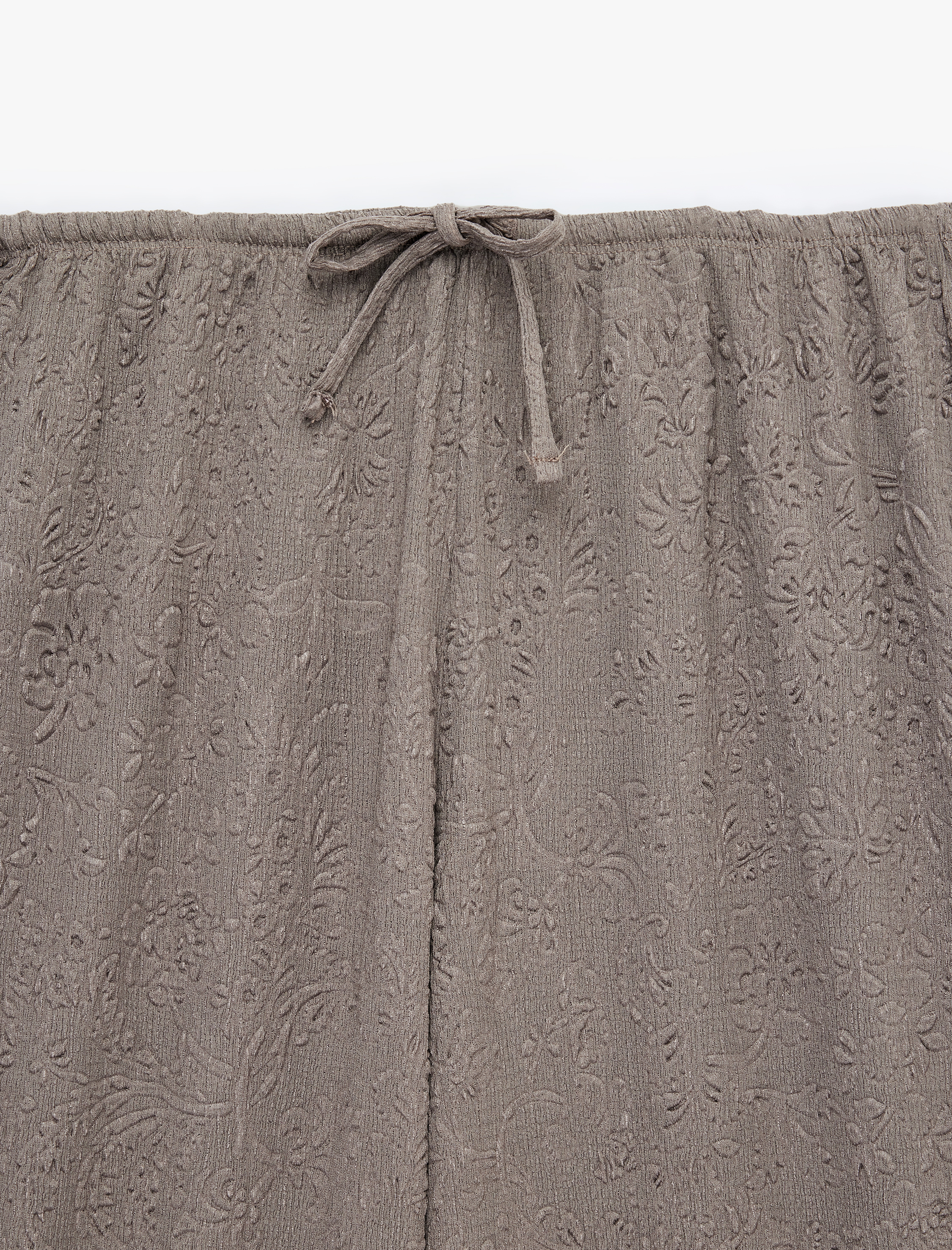   Beli Bağcıklı Düz Paça Dokulu Bürümcük Pantolon