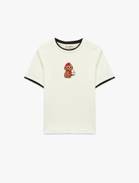 Slim Fit Kısa Kollu Bisiklet Yaka Modal Karışımlı Köpek Nakışlı Tişört