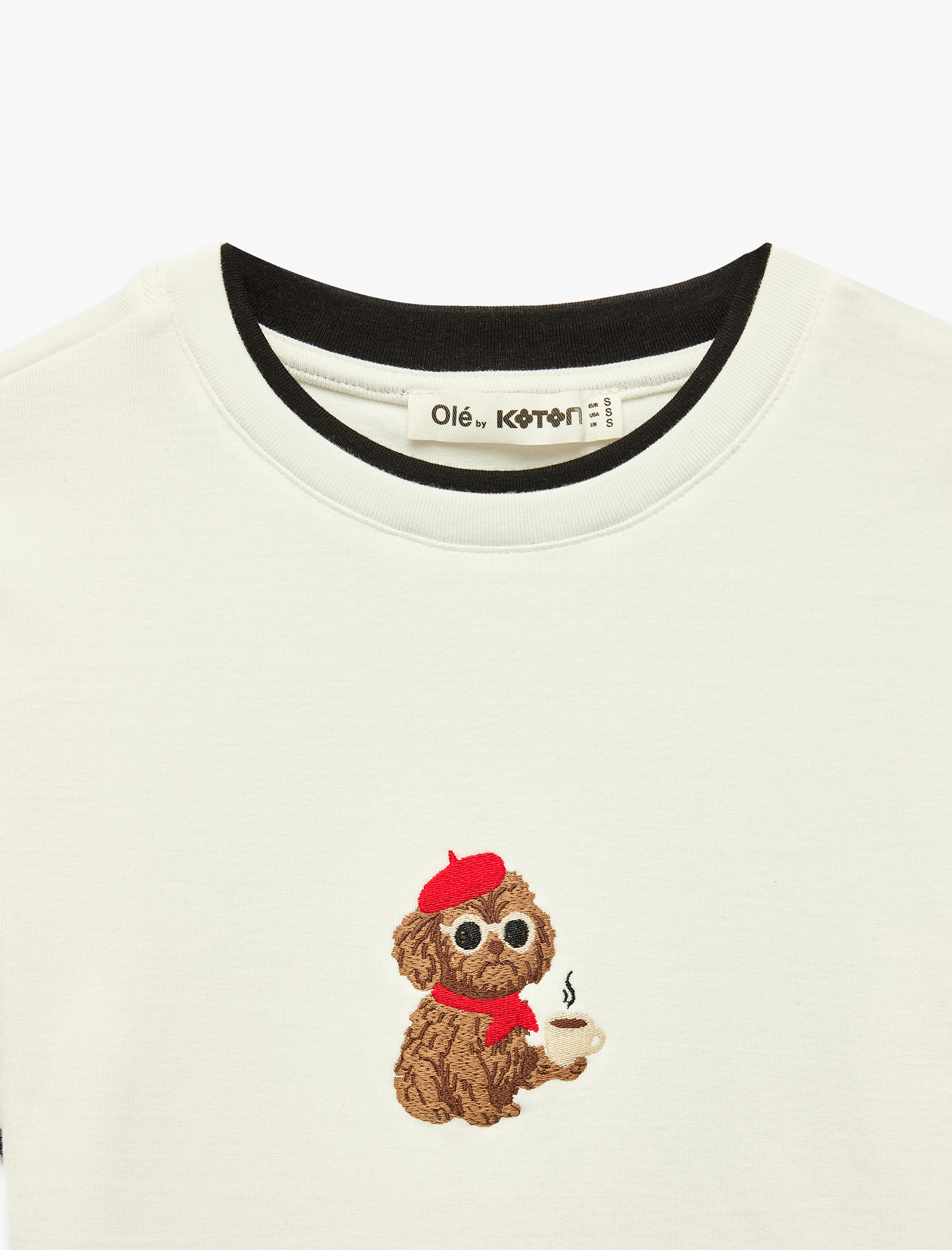   Slim Fit Kısa Kollu Bisiklet Yaka Modal Karışımlı Köpek Nakışlı Tişört