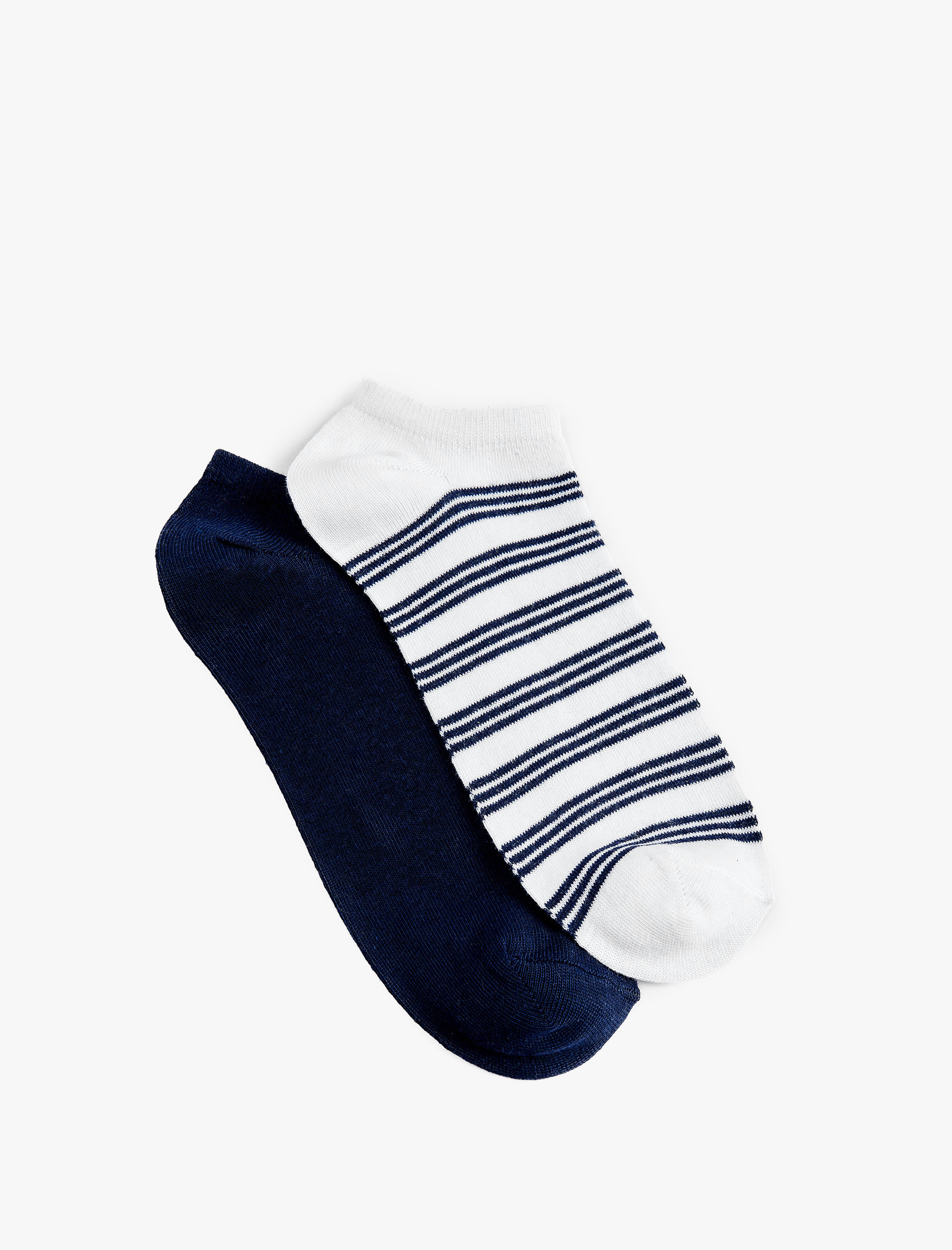  Erkek Çizgili Pamuklu 2'li Görünmez Çorap Seti