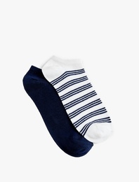 Çizgili Pamuklu 2'li Görünmez Çorap Seti