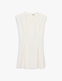 Pileli A Kesim Kolsuz Bisiklet Yaka Mini Elbise