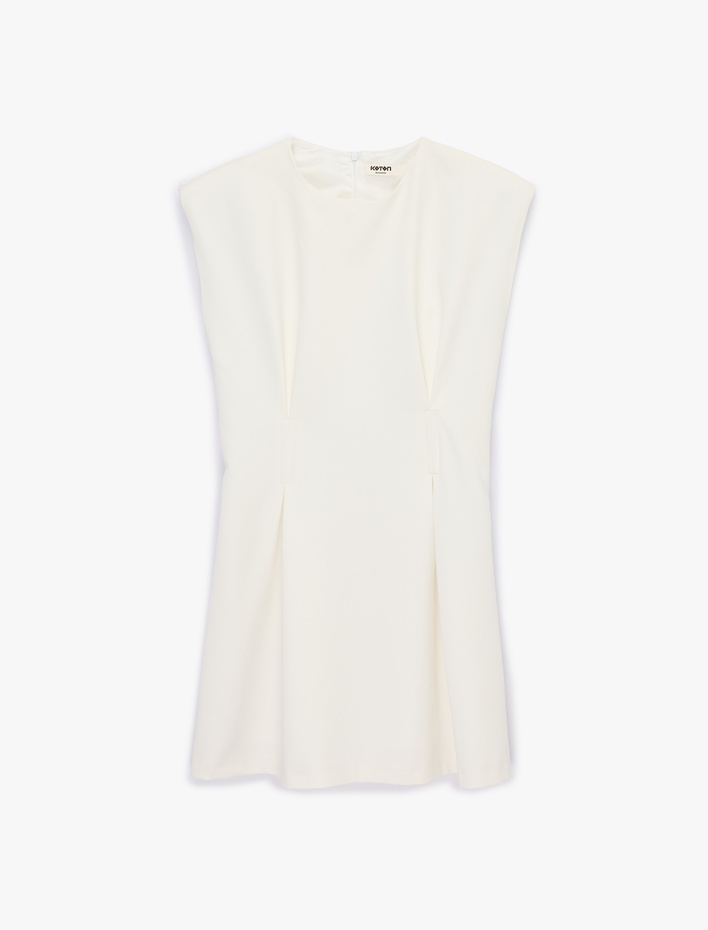  Pileli A Kesim Kolsuz Bisiklet Yaka Mini Elbise