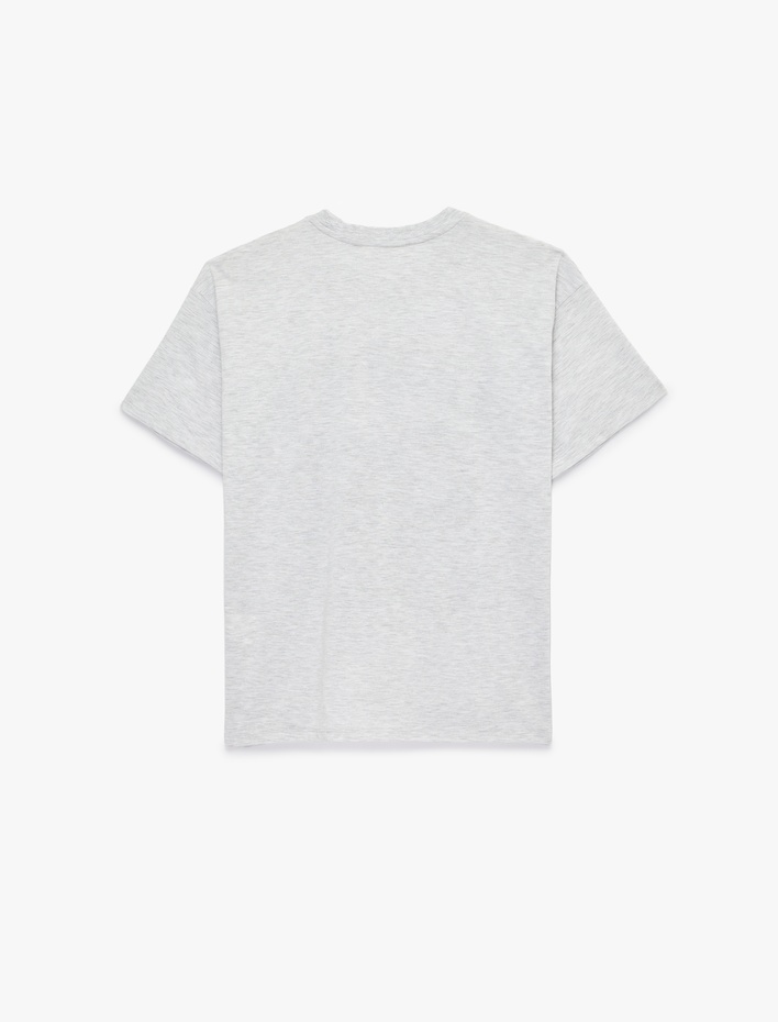  Rahat Kalıp Kısa Kollu Bisiklet Yaka Baskılı Tişört