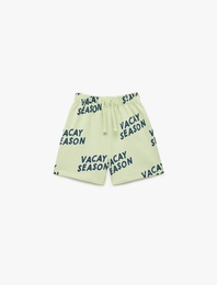 Baskı Detaylı Beli Lastikli Pamuklu Şort