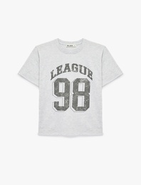 Rahat Kalıp Kısa Kollu Bisiklet Yaka Baskılı Tişört