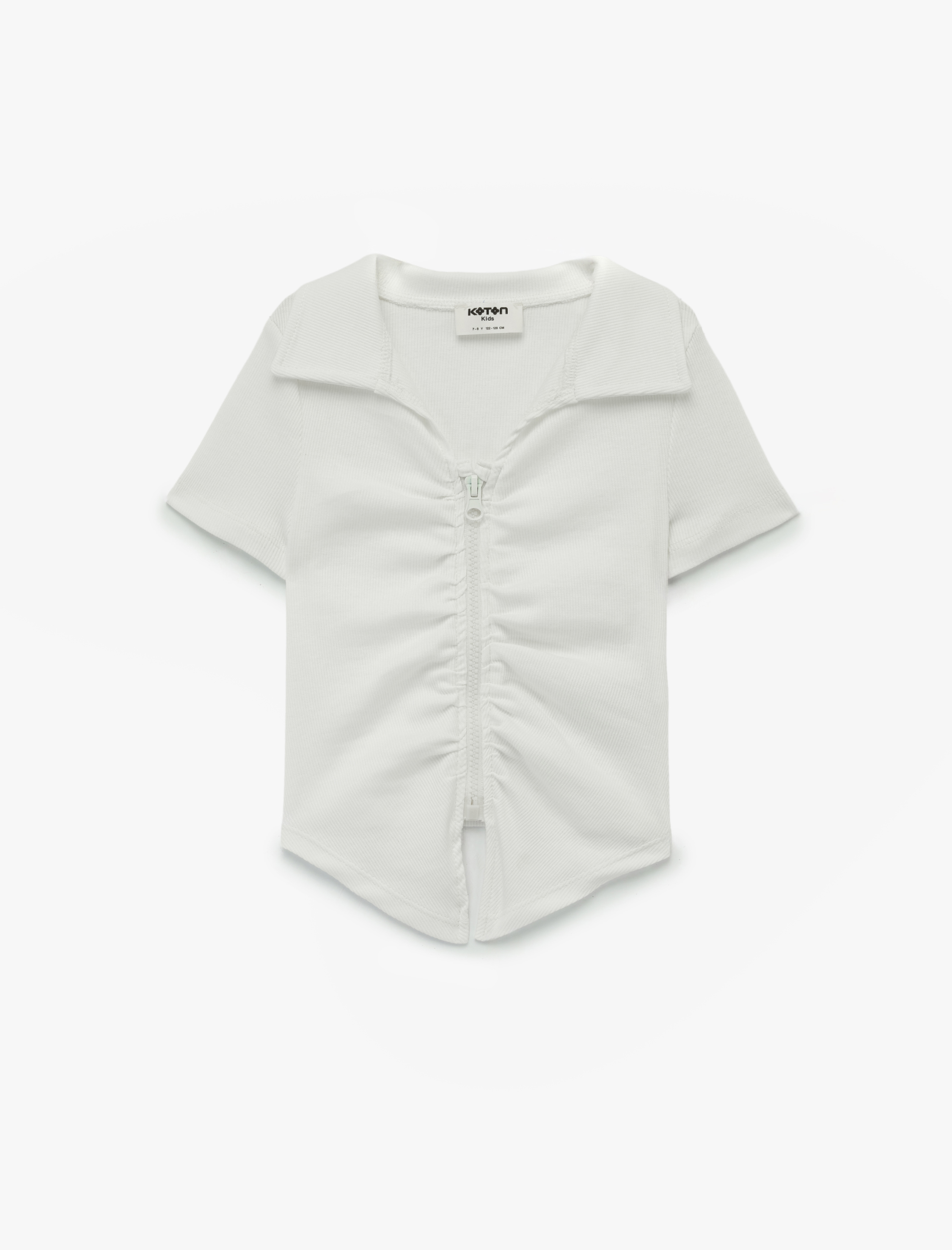  Kız Çocuk Pamuklu Fermuar Detaylı Kısa Kollu Polo Yaka Tişört