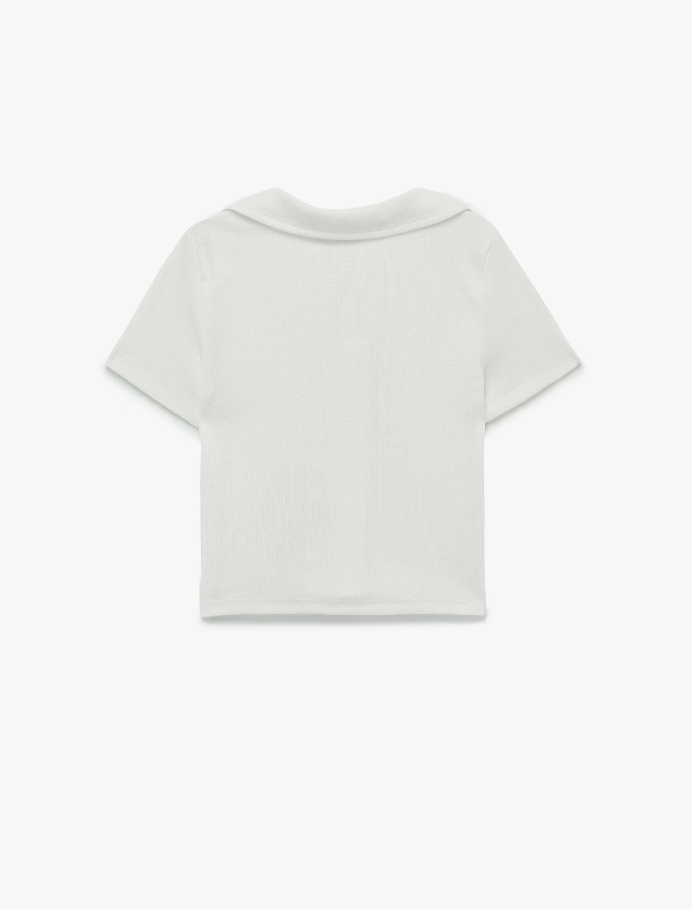  Kız Çocuk Pamuklu Fermuar Detaylı Kısa Kollu Polo Yaka Tişört