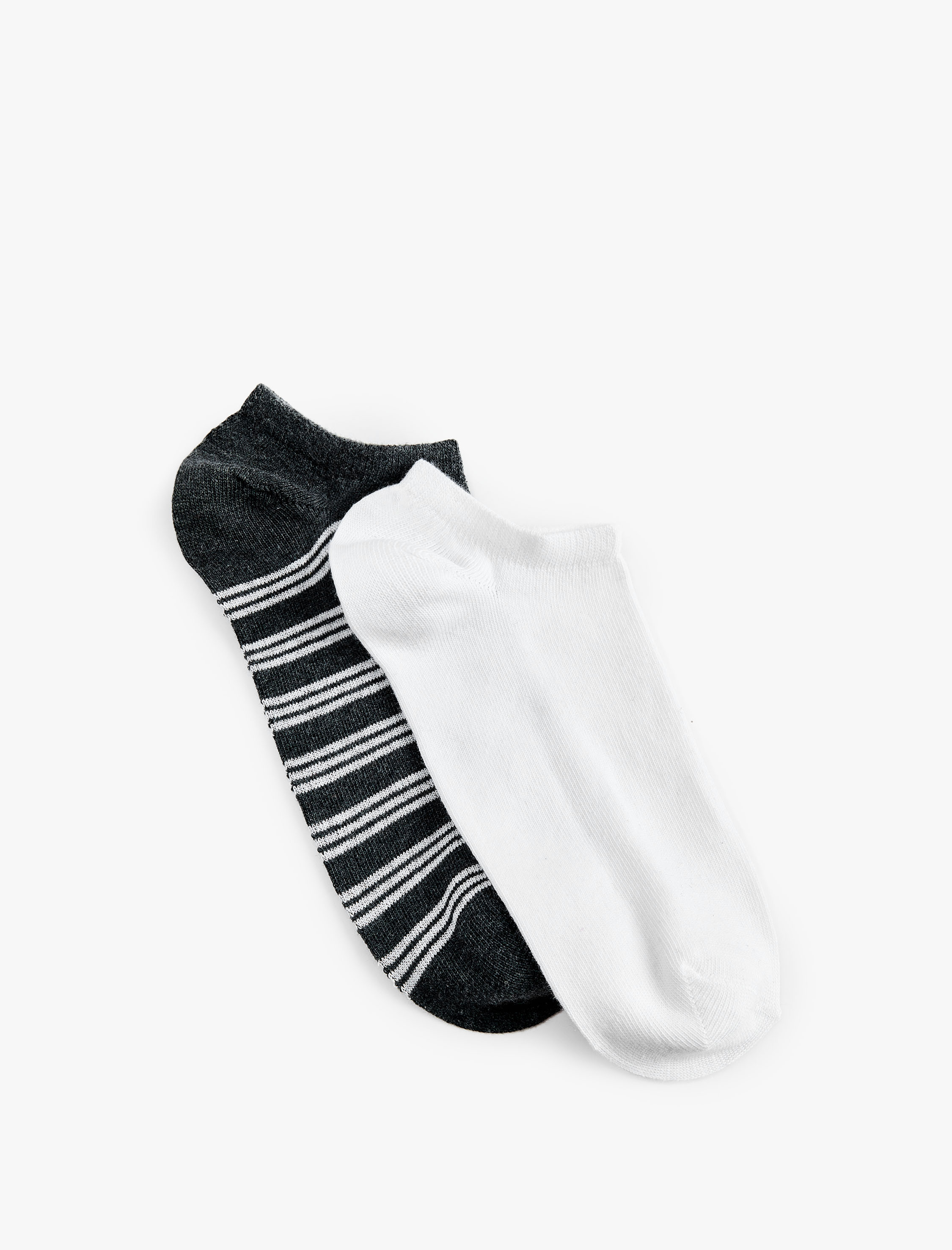  Erkek Çizgili Pamuklu 2'li Görünmez Çorap Seti