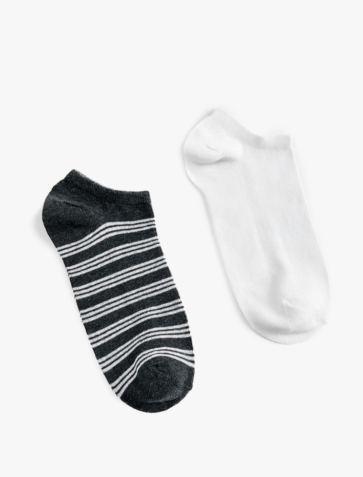 Erkek Çizgili Pamuklu 2'li Görünmez Çorap Seti