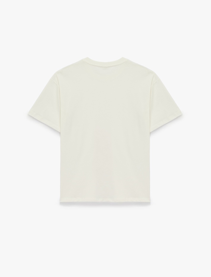  Çiçek Baskılı Bisiklet Yaka Rahat Kalıp Kısa Kollu Pamuklu Tişört