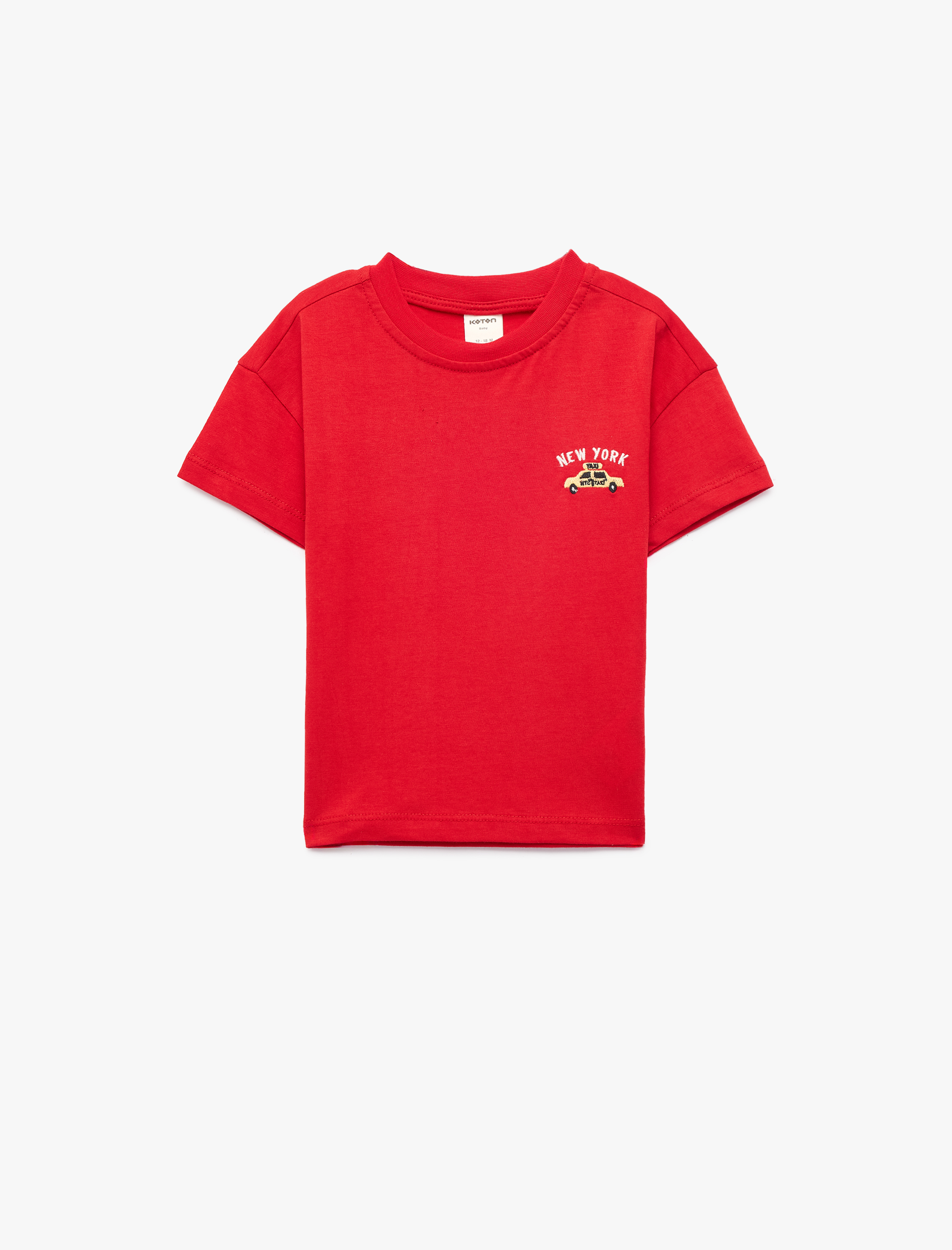  Erkek Bebek Pamuklu Kısa Kollu Bisiklet Yaka Nakışlı Tişört