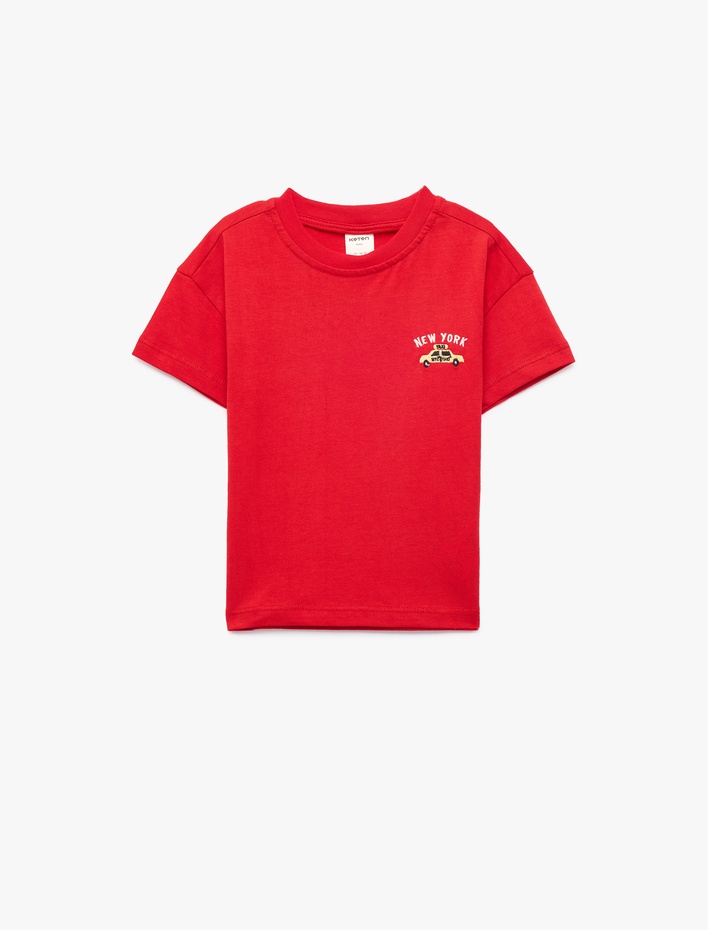 Erkek Bebek Pamuklu Kısa Kollu Bisiklet Yaka Nakışlı Tişört