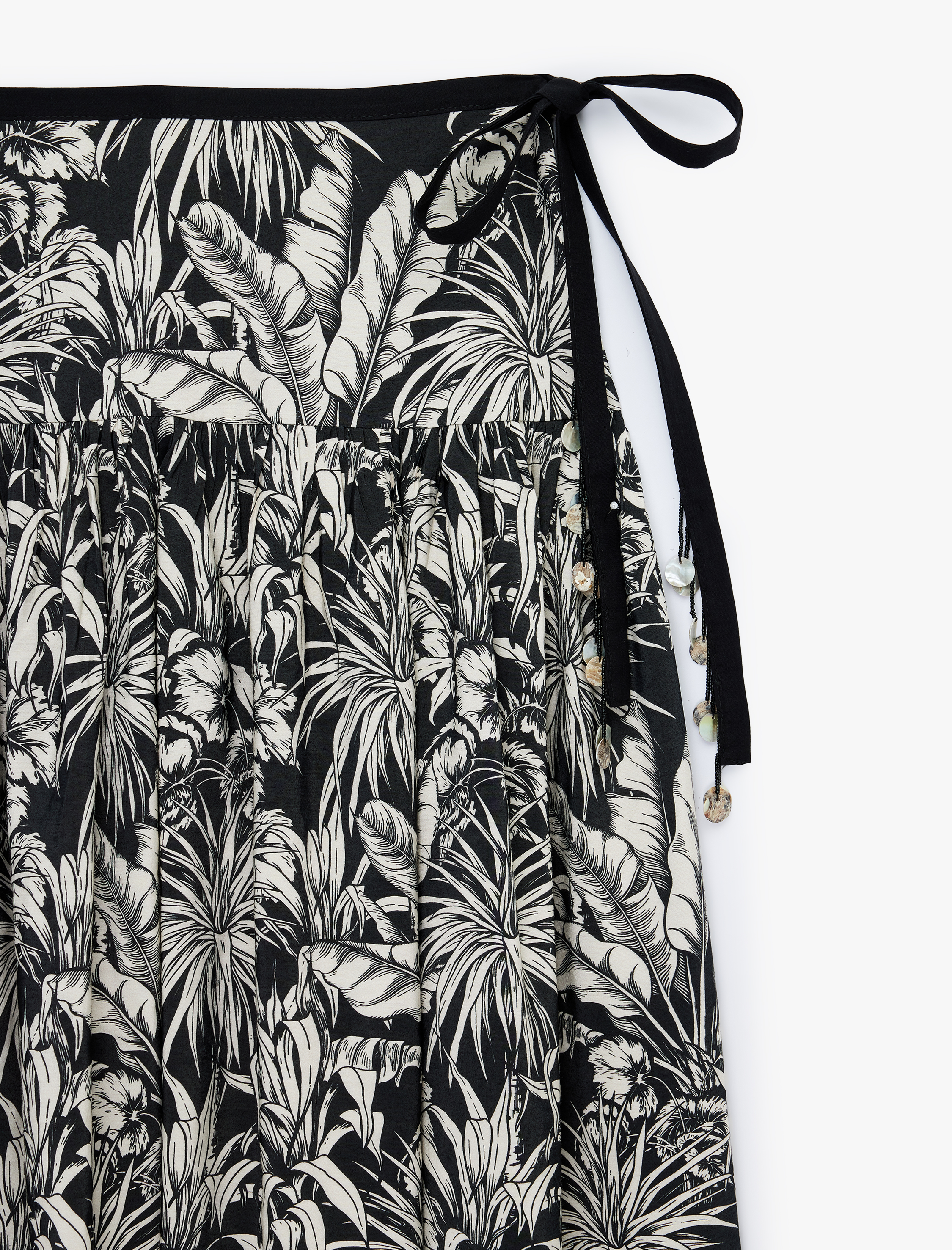   Viskon Kumaş Pileli Belden Oturtmalı Fiyonklu Çiçekli Midi Kloş Etek