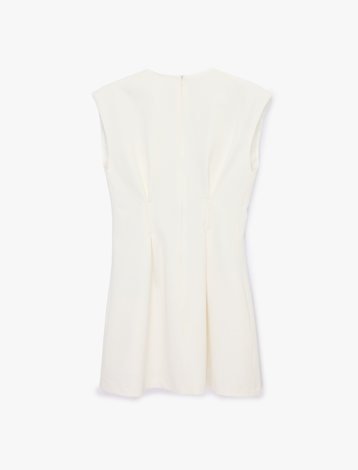  Pileli A Kesim Kolsuz Bisiklet Yaka Mini Elbise