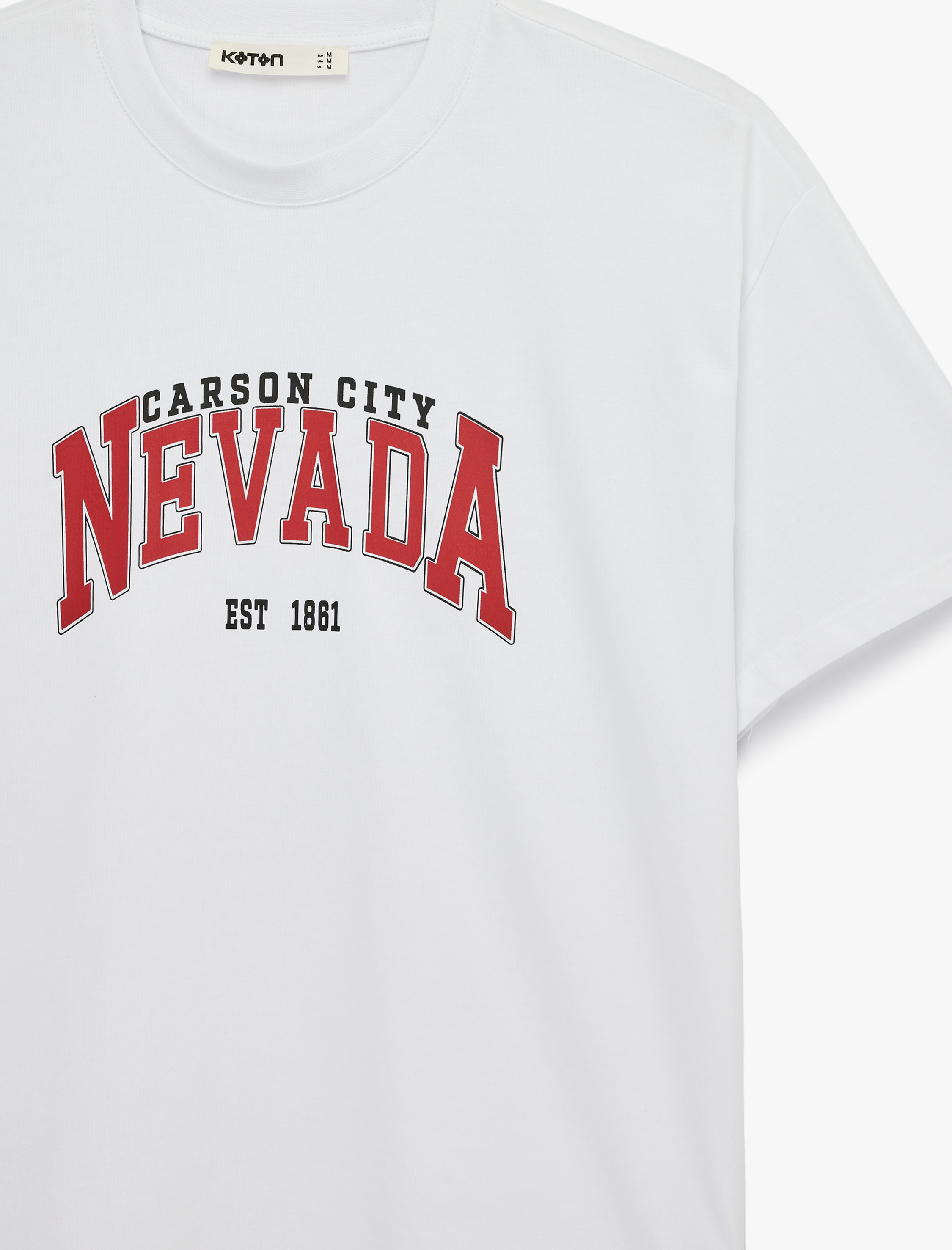   Pamuklu Kısa Kollu Bisiklet Yaka Baskılı Tişört