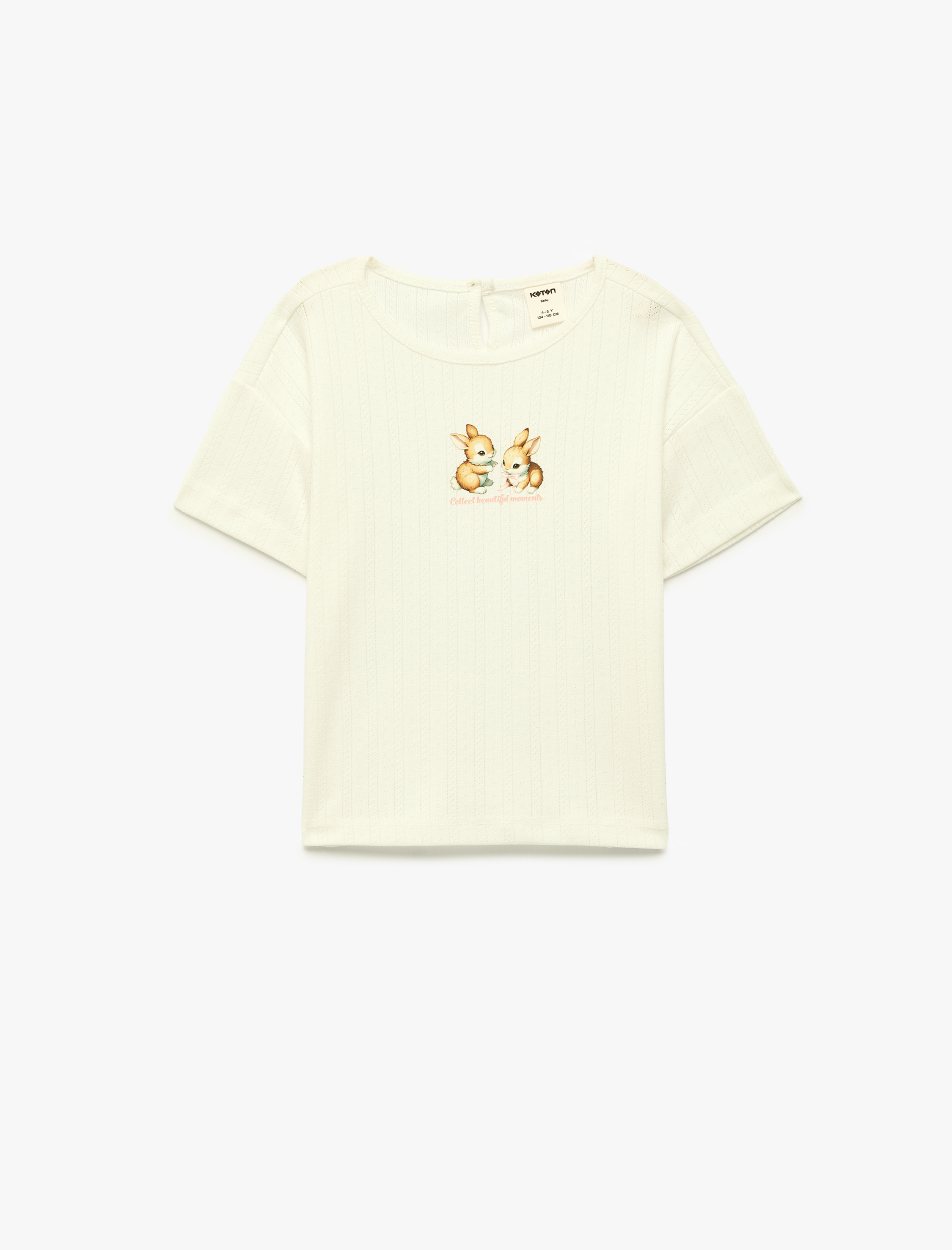  Kız Bebek Pamuklu Kısa Kollu Bisiklet Yaka Tavşan Baskılı Tişört
