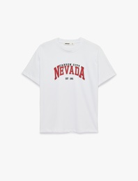 Pamuklu Kısa Kollu Bisiklet Yaka Baskılı Tişört