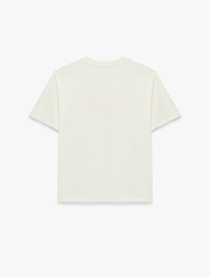  Pamuklu Slim Fit Kısa Kollu Bisiklet Yaka Baskılı Tişört