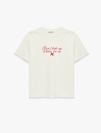 Pamuklu Slim Fit Kısa Kollu Bisiklet Yaka Baskılı Tişört