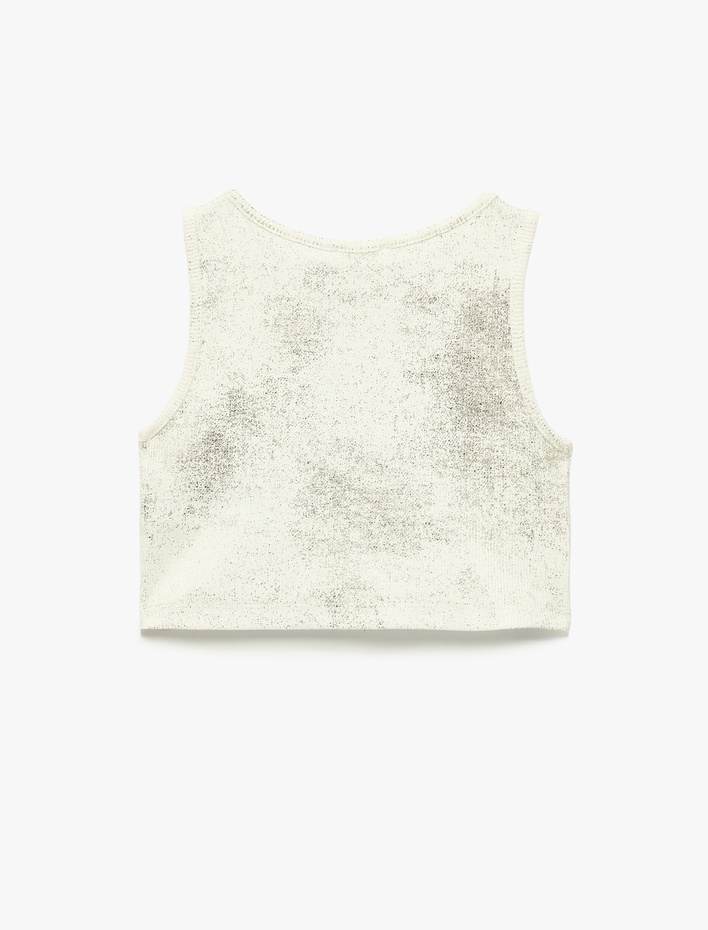 Kız Çocuk Simli Kolsuz Bisiklet Yaka Pamuklu Crop Atlet