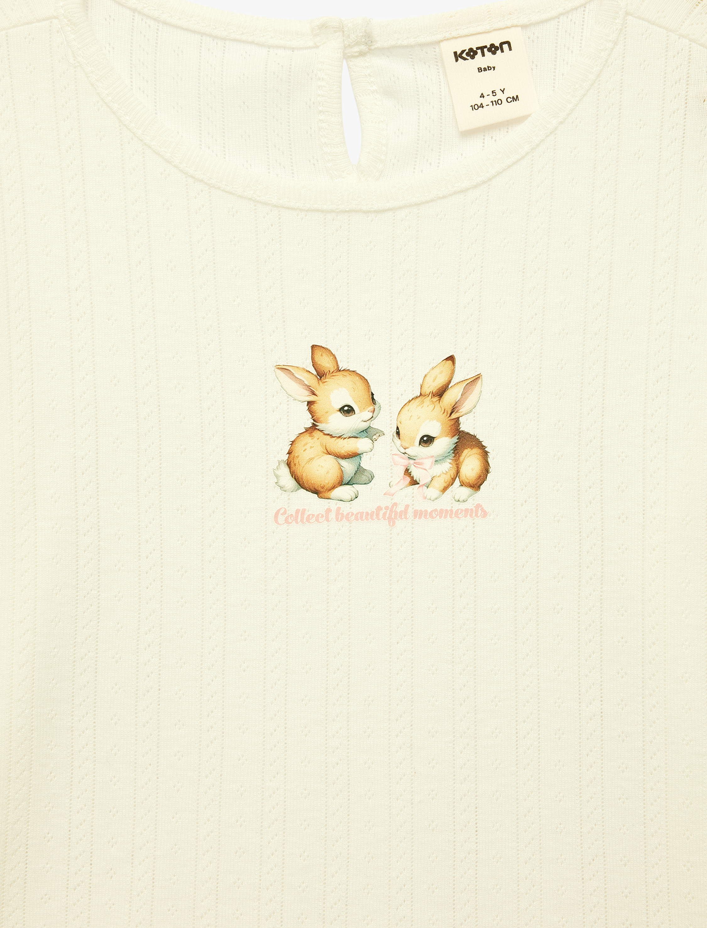  Kız Bebek Pamuklu Kısa Kollu Bisiklet Yaka Tavşan Baskılı Tişört