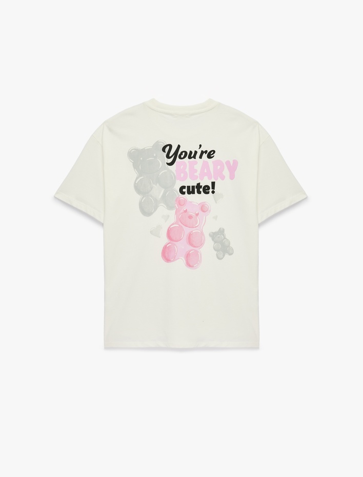  Rahat Kalıp Kısa Kollu Bisiklet Yaka Pamuklu Arkası Baskılı Tişört