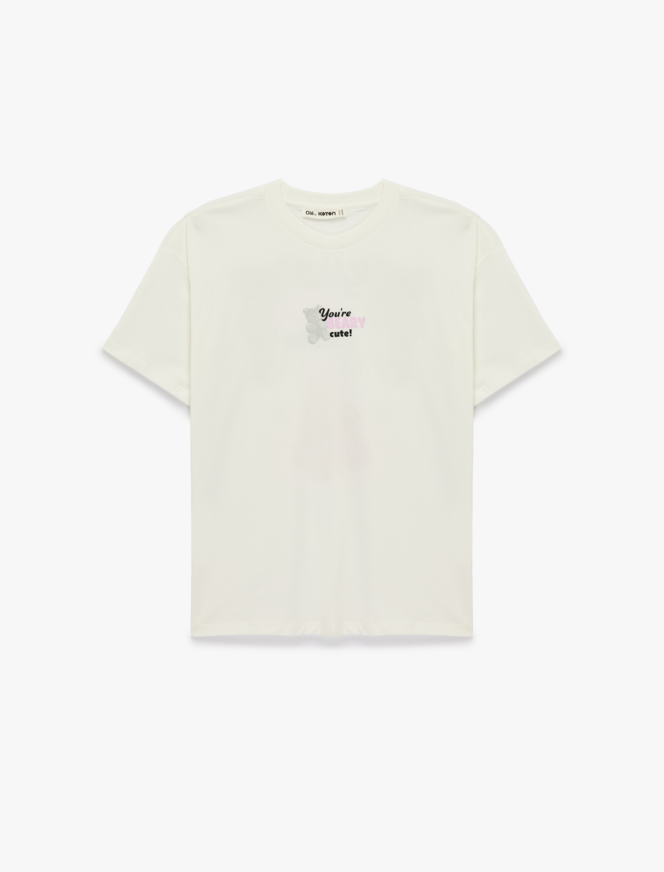   Rahat Kalıp Kısa Kollu Bisiklet Yaka Pamuklu Arkası Baskılı Tişört